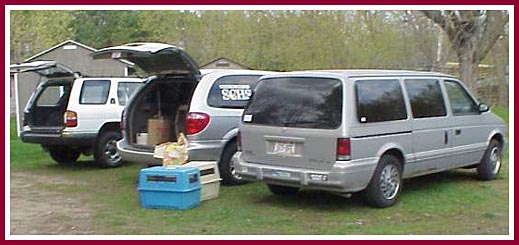 Vans and trucks used by the Drive to Save Lives task force team.