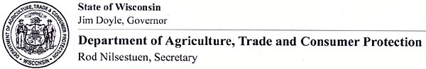 WI Dept. of Ag, Trade, and Consumer Protection letterhead