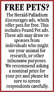 Newspaper classified discouraging Free To Good Home ads.