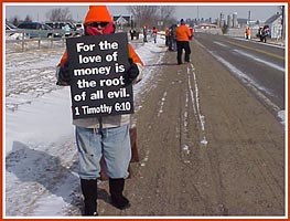 Thorp Dog Auction protest, 11 March 09: For the love of money is the root of all evil.