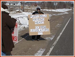 Thorp Dog Auction protest, 11 March 09: Puppy Millers Have No Heart -- Do You, Legislators?