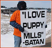 Satan loves puppymills sign.