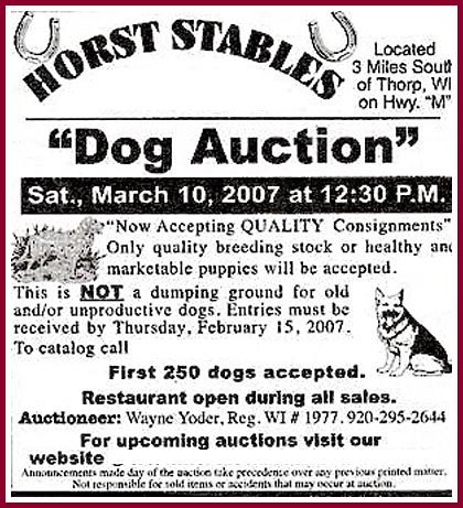 This ad for the Thorp Dog Auction appeared in local papers. 