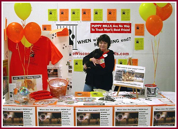 Volunteers from the Appleton, WI, No Wisconsin Puppy MIills group set up an informational table at the Oshkosh Pet Expo.